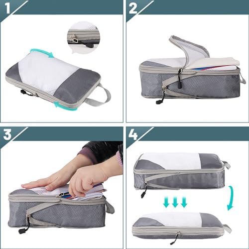 Travel Packing Cubes Set - 4pcs Compressible Storage Organizers for Clothes and Shoes - Expandable Folding Essentials (Grey) - Image 7
