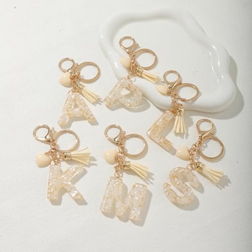 Letter Keychain,Personalised Alphabet E Keyring Heart Shaped Broken Shell Fringed Capital letter Keychain Pendant Fashion Key Chain for Women Girl amulet Adult Gift Purse Handbag Backpack Car Decor - Image 7
