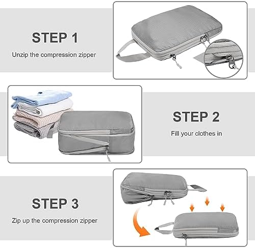 Compression Packing Cubes,4 Set Ultralight Packing Cubes for Carry on Suitcase, Travel Packing Essentials for Suitcase Organizer Bags Set, Durable Travel cubes for Luggage (Set of 4, Grey) - Image 5