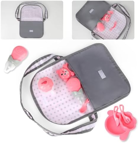 deAO Kids 5 in 1 Baby Doll Pretend Play Set, Baby Doll Accessories Set with Pushchair, Cot, Cradle, Play Mat, Travel Bag for 3+ Years Old Girls (Doll Not Included) - Image 6