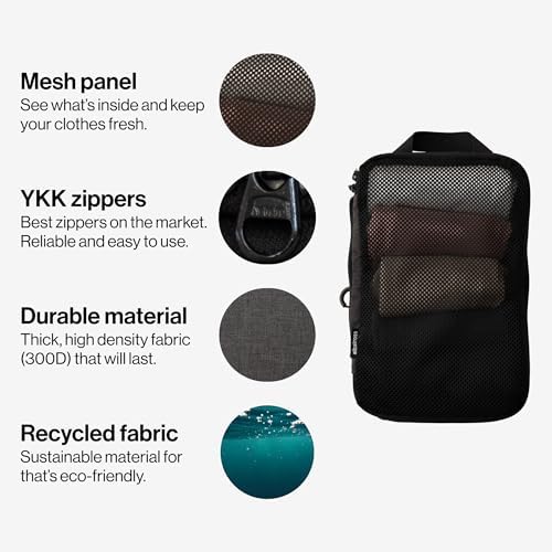 Albatross Compression Packing Cubes | Packing Cubes for Suitcases and Backpacks | Made from Recycled Fabric (Compression Set of 4 - Black) - Image 3