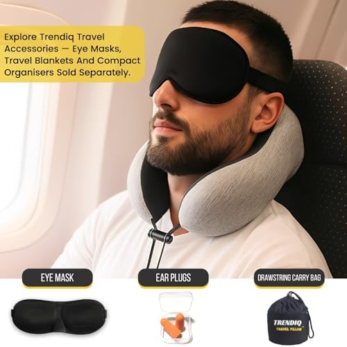 Travel Pillow for Airplane- Premium Memory Foam with 100% Pure Cotton Cover Neck Pillow for Travel- Adjustable U-Shaped Flight Pillow with Eye Mask, Ear Plugs, Carry Bag & Carabiner Clip - Image 2