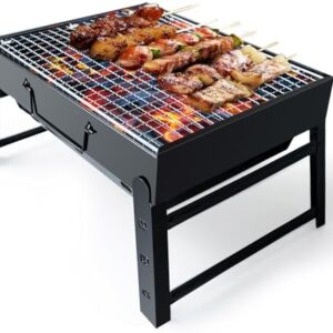 BBQ Barbecue Grill, Portable Foldable Charcoal Grill for Outdoor, Stainless Steel BBQ Tabletop Smoker for Picnic, Garden, Terrace, Camping, Travel, Hiking