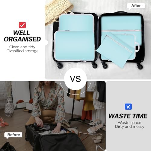 Compression Packing Cubes for Suitcases,Suitcase Organiser Bags,Travel Packing Cubes Compression Set for Backpack,Packing Organisers,Waterproof Travel Organiser Packing Bags (Blue, 5 Pack) - Image 3