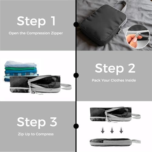 Compression Packing Cubes for Suitcases, Ultralight 5 Set Packing Cubes for Backpack Waterproof Travel cubes Suitcase Organizer Bags Set for Luggage Travel Essentials (Black) - Image 3