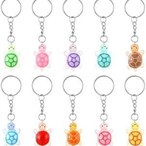 Ymapinc 10Pcs Cute Resin Sea Turtle Keychain Set, Small Keychain Bulk Mini Keychains, Tiny Animal Turtle Keyrings, Beach Travel Backpack Keychains Pack Party Favors Gifts
