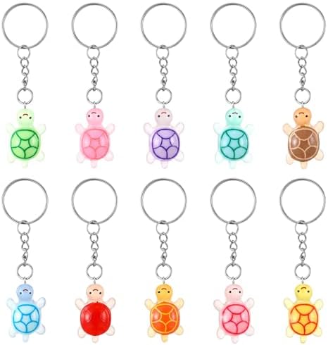 Ymapinc 10Pcs Cute Resin Sea Turtle Keychain Set, Small Keychain Bulk Mini Keychains, Tiny Animal Turtle Keyrings, Beach Travel Backpack Keychains Pack Party Favors Gifts