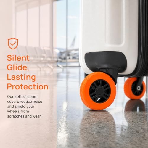 Kemay Upgraded Silicone Suitcase Wheel Protectors 8-Pack Anti-Noise Luggage Wheel Covers for 2-2.4 Inch Spinner Wheels Wear-Resistant Travel Accessories Small Suitcase Covers Protectors Orange - Image 5