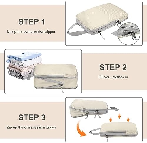 Compression Packing Cubes,4 Set Ultralight Packing Cubes for Carry on Suitcase, Travel Packing Essentials for Suitcase Organizer Bags Set, Durable Travel cubes for Luggage (Set of 4, Beige) - Image 5
