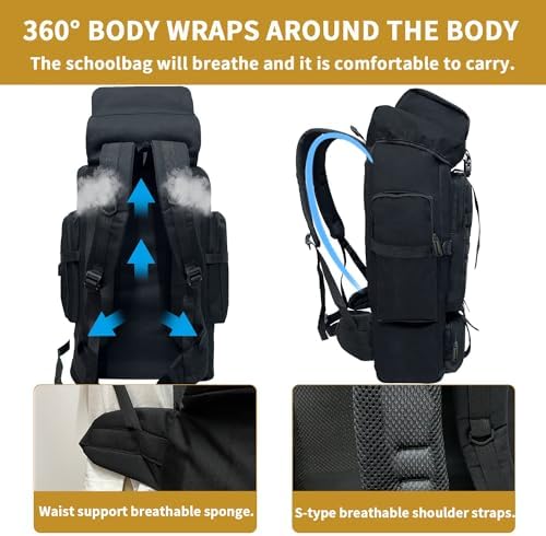 Hiking Backpack, 80L/100L Camping Military Tactical Backpack with USB Charging Port, Waterproof Large Travel Daypack Outdoor Molle Rucksack for Men Women - Image 5