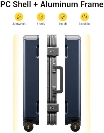 LEVEL8 Zipperless Luggage Carry on Suitcase with Protection Cover - Alluminium Hard Frame 20 Inch Trolley PC Hardside Spinner Suitcase Double TSA for Airline Hegent,Blue - Image 3