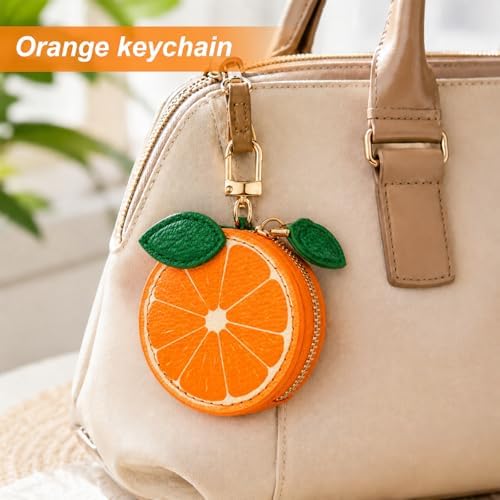 Mini Coin Purse Keychain, Orange Fruit Leather Coin Pouch Charm, Small Zipper Bag for Handbags, Backpacks & Accessories for Girls and Women - Image 5