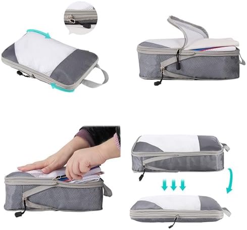 Travel Packing Cubes Set - 4pcs Compressible Storage Organizers for Clothes and Shoes - Expandable Folding Essentials (Grey) - Image 3