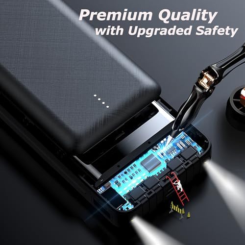 Power Bank Built-in Cable, 20000mAh Fast Charging Portable Charger with Flashlight & 4 Outputs,USB C External Battery Pack for iPhone 16 15 14 Android and More (Black) - Image 3