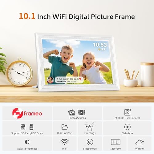 Frameo WiFi Digital Photo Frame 10.1 Inch - 1280x800 HD IPS Touch Screen Picture Frame Electronic, 32GB Memory, Auto Rotate, Wall Mountable, Digital PictureFrame for Sharing Photos and Videos - Image 5