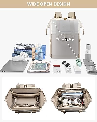 LOVEVOOK Backpack Womens, 15.6 inch Laptop Rucksack Bag for Ladies, Waterproof Daypacks for Office Teacher Nurse, Fashion School Bags with USB Port for Work University Travel Business, Beige Khaki - Image 8