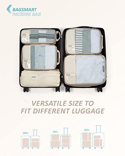 BAGSMART Compression Packing Cubes for Suitcases & Backpack, 6 Set Travel Organisers Bags with Label Pocket for Luggage, Travel Essentials, Holiday & Camping Accessories, White Opal - Image 3