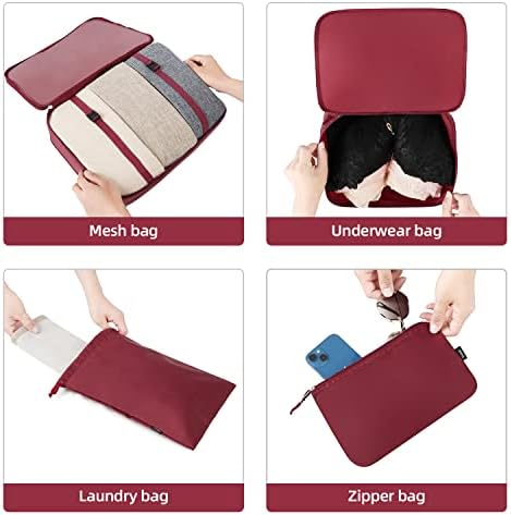 BAGAIL 10 Set Packing Cubes Various Sizes Packing Organizer for Travel Accessories Luggage Carry On Suitcase - Burgundy - Image 6