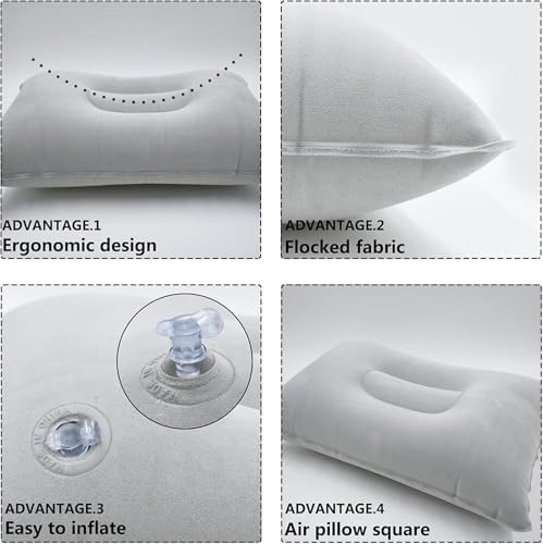 Inflatable Pillow, Ultralight Compressible Waterproof Soft Portable Cushion, Compact Blow Up Pillow for Camping, Hiking, Beach, Fishing & Office, 34 x 22 cm (Dark Blue+Grey) - Image 4