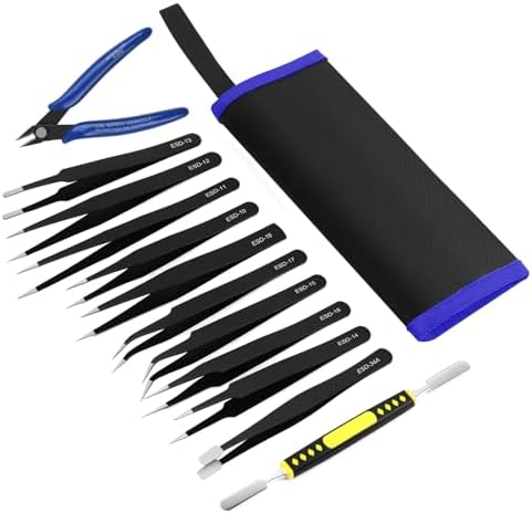 Ainiv Precision Tweezers Set, 11PCS Anti-Static ESD Tweezers Set with 1PCS Micro Wire Cutter for Modeling, Electronic Repair, Handicraft, Laboratory, Jewelry Manufacturing, Hobby etc - Image 8