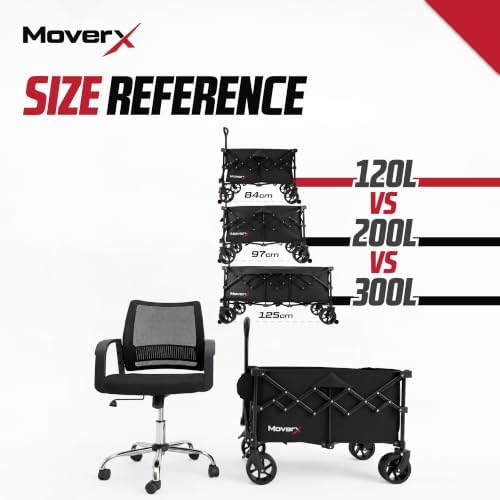 MoverX 120L Festival Trolley on Wheels, Folding Wagon, Portable Camping Cart, Collapsible Foldable Trolly for Beach Outdoor Garden Picnic Shopping Fishing, Wide Wheels, Adjustable Handle, Black - Image 9