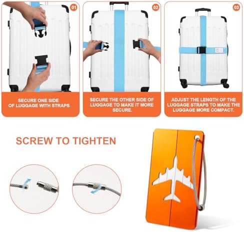 Luggage Straps, 8 Pcs Adjustable Suitcase Straps Belts with 4 Pcs Metal Luggage Tags Heavy Duty Adjustable Suitcase Belts - Image 4