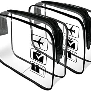 Clear Travel Toiletries Bag, 2 Pcs TSA Approved Toiletry Bag with Zippers Travel Accessories Portable Waterproof Cosmetic Clear Makeup Bag for Women and Men (Black)
