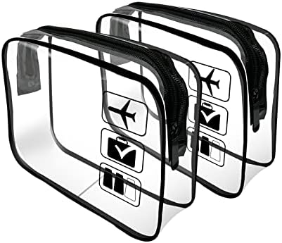 Clear Travel Toiletries Bag, 2 Pcs TSA Approved Toiletry Bag with Zippers Travel Accessories Portable Waterproof Cosmetic Clear Makeup Bag for Women and Men (Black)