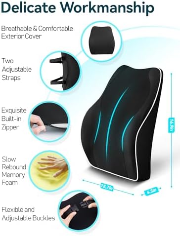 Travel Ease Ergonomic Lumbar Support Cushion, Memory Foam Back Support Cushion for Office Chairs with Skin-friendly Cover for Comfort (Black) - Image 5