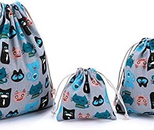 3 pcs Drawstring Storage Bag Set for Baby Stuff, Travel Home Accessories, Little Cats