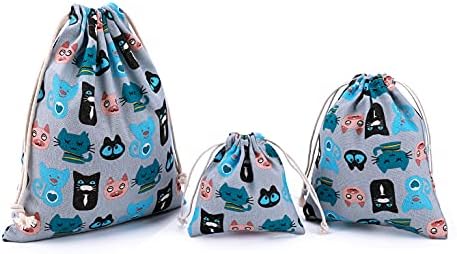 3 pcs Drawstring Storage Bag Set for Baby Stuff, Travel Home Accessories, Little Cats
