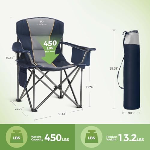 LET'S CAMP Oversized Folding Camping Chair for Adults Support 200 KG Blue | Heavy Duty for Heavy people, with Cup Holder Storage, Cooler Bag, Thicken 600D Oxford - Image 3