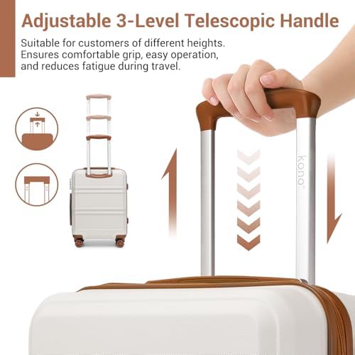 Kono Small Suitcase with Silent Spinner Wheels, Lightweight Hard Shell Cabin Luggage, ABS+PC Carry On Travel Case with TSA Lock, Airline Approved for EasyJet (20", Cream White) - Image 6