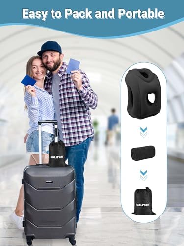 Maliton Inflatable Travel Pillow for Airplane (Black) | Comfortable Sleeping to Relieve Neck Shoulder Pain, Support Head for Long Flights, Used for Airplanes, Cars, Trains, Office - Image 8