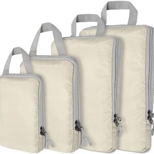 Compression Packing Cubes,4 Set Ultralight Packing Cubes for Carry on Suitcase, Travel Packing Essentials for Suitcase Organizer Bags Set, Durable Travel cubes for Luggage (Set of 4, Beige)