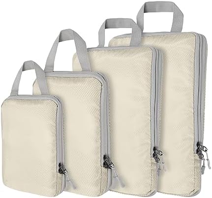 Compression Packing Cubes,4 Set Ultralight Packing Cubes for Carry on Suitcase, Travel Packing Essentials for Suitcase Organizer Bags Set, Durable Travel cubes for Luggage (Set of 4, Beige)