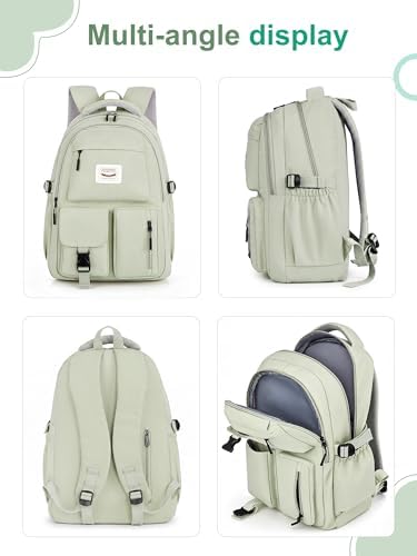 FIORETTO Lightweight School Backpack Womens, Cute School Bag for Teenager Girls, 15.6 Laptop Rucksack Backpack for School Casual Daypacks Travel Backpack for College Work Green 25L - Image 7