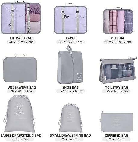 Packing Cubes for Suitcase,Lychico 9pcs Travel Luggage Packing Organizers Waterproof Travel Essentials Bag Clothes Shoes Storage Bags, Gray - Image 3