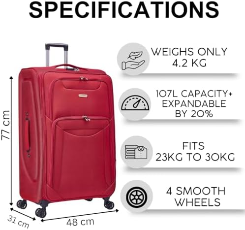 FLYMAX 29" Large Super Lightweight 4 Wheel Suitcase Luggage Expandable with Wheels Red - Image 2