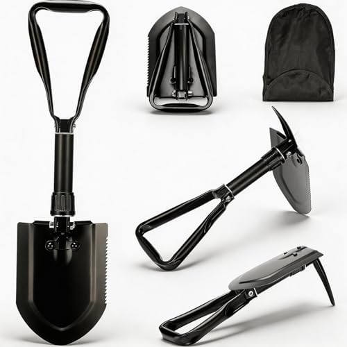 Folding Survival Shovel 23 IN,50# high-carbon steel Entrenching Tool, Folding Camping Shovel, Firefighting Shovel, Portable Shovel For Garden, Hunting, Hiking, Fishing, Car Emergency, Gifts For Men