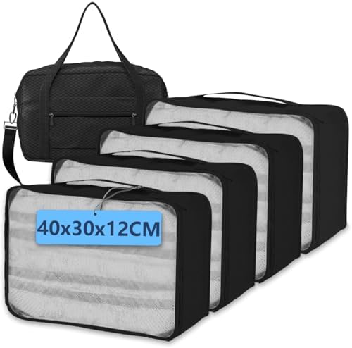 Large Packing Cubes, 5 PCS Travel Essentials include 4 Same Size Packing Cubes for Suitcases and 1 PCS 20L Ryanair Cabin Bag 40x20x25