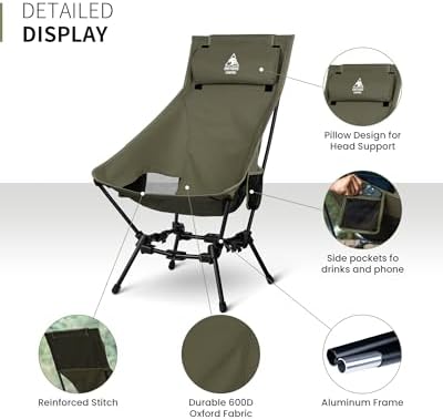 ONETIGRIS Dragonhide Oversized Camping Chair with Pillow Design, Comfortable Widened Seat Folding, 275 lbs Capacity - Image 5