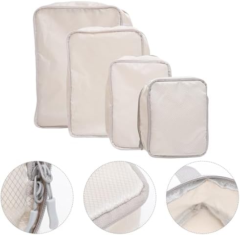 4pcs Beige Compression Packing Cubes for Travel with Zipper Closure, Lightweight Polyester Luggage Organiser Bags to Reduce Clothing Wrinkles, for Camping and Hiking - Image 8