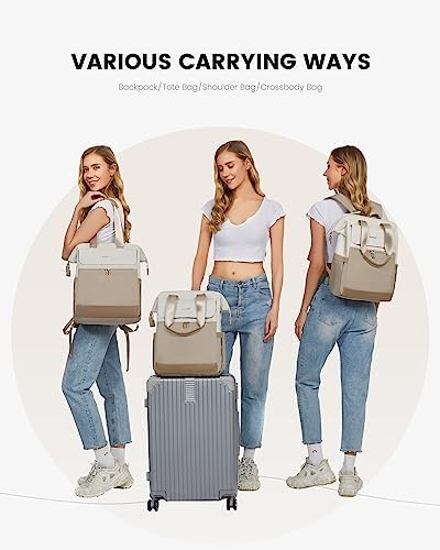 LOVEVOOK Backpack Womens, 15.6 inch Laptop Rucksack Bag for Ladies, Waterproof Daypacks for Office Teacher Nurse, Fashion School Bags with USB Port for Work University Travel Business, Beige Khaki - Image 9