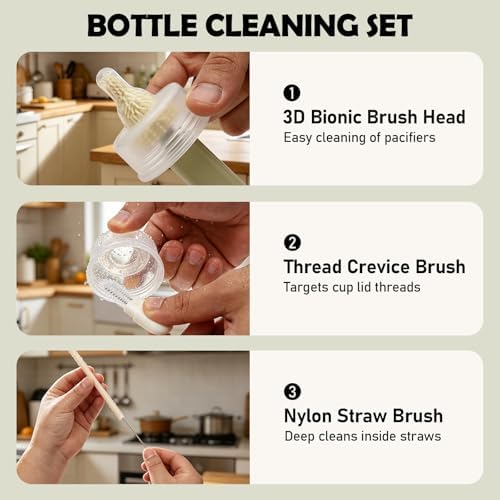 8-in-1 Baby Bottle Brush Set, Travel Bottle Brush Set with Silicone Nipple/Straw Brushes, Soap Dispenser, Drying Rack, Portable Newborn Feeding Accessories for Home & Travel - Image 5