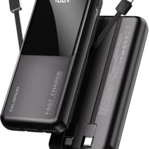 Power Bank Fast Charging 20000mAh 22.5W Portable Charger with Built-in Cables USB-C PD3.0 QC4.0 Powerbank Battery Pack with LCD Display for iPhone 17 16 15 14 13 Android and more