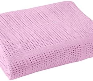 Cellular Baby Blankets for Moses Basket/Travel/Pram/Car 100% Soft Cotton (Pink)