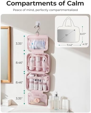 BAGSMART Hanging Toiletry Bag with Hook, Waterproof Travel Wash Bag Makeup Organiser, Full-Size Toiletries Cosmetics Accessories for Women & Men, Camel - Image 2