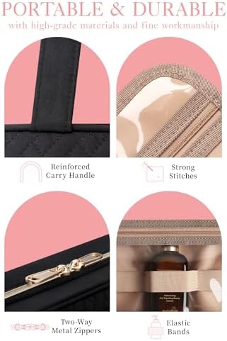 HOTOR Travel Toiletry Bag - Toiletry Bags for Women with Hanging Hook - Spacious Travel Bags for Women/Big Comparment, Makeup Bag Waterproof Travel Essentials, Black, 28.4 x 22.6 x 8.1 cm - Image 6