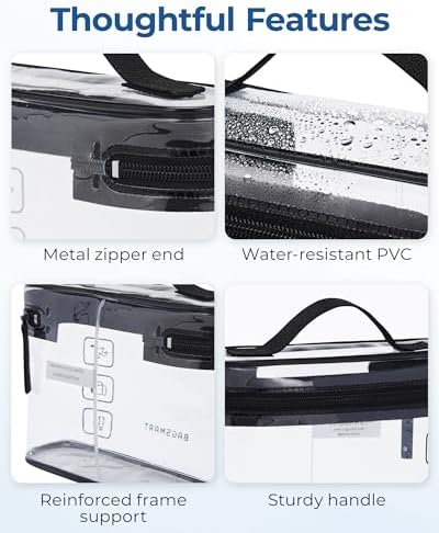 BAGSMART TSA Clear Toiletry Bag,2 Pack PVC Makeup Cosmetic Bag Organizer,Quart Size Travel Bag for Toiletries,Carry-on Travel Accessories Essentials,Black-2pcs - Image 5